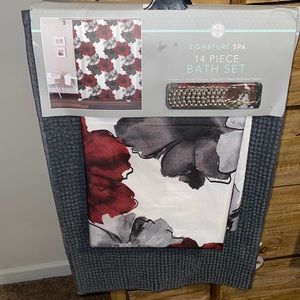 14 Piece Bath Set Grays n Burgundy n White